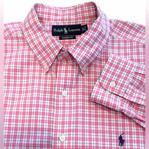 Polo Ralph Lauren Button Down Long Sleeve Logo 
Cotton Men’s Shirt 17 1/2 Pink